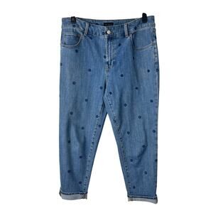 Talbots Daisy Embroidered Jeans Size 12P Napa Wash Everyday Relaxed Cuffed Taper